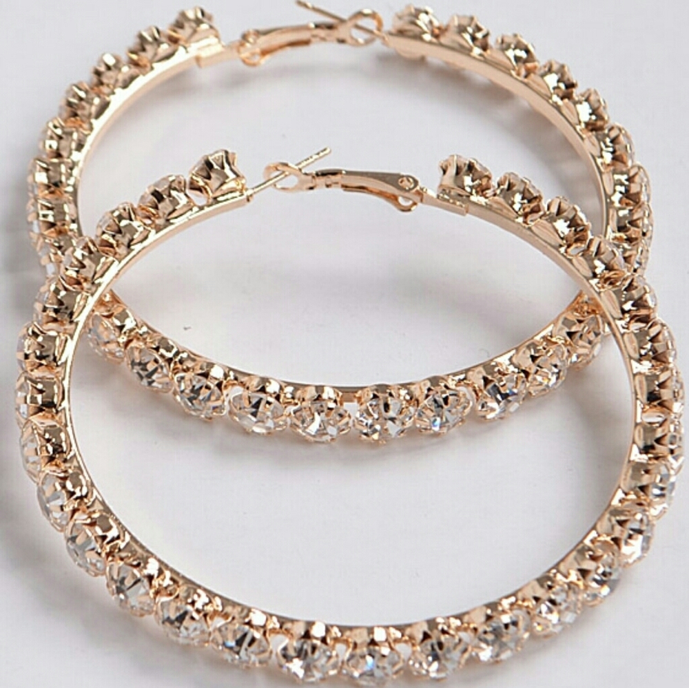 Gold Rhinestone Hoop Earrings